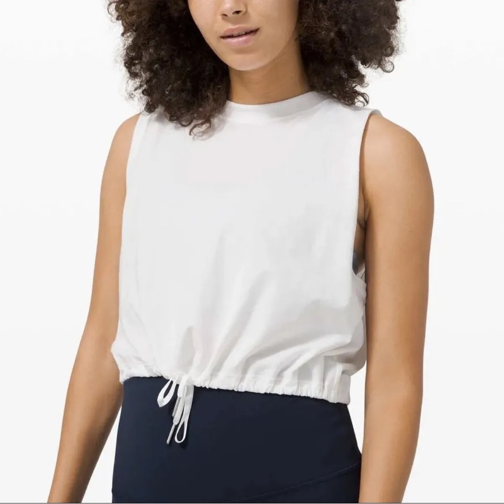 Lululemon Women's White Pima Cotton Tie-Front Cropped Tank Top